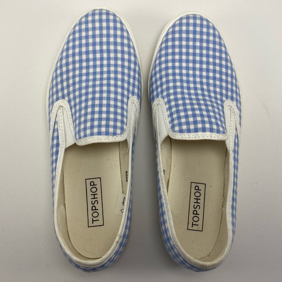 Topshop Blue Gingham Slip On Sneakers - Picture 1 of 3